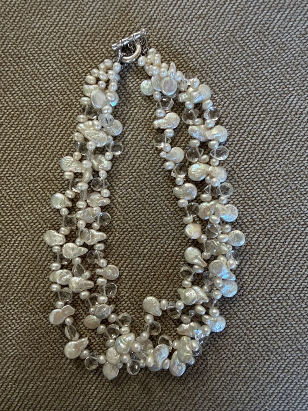 Lucas Robert Freshwater 3 strand Pearl and Crystal Necklace, Sterling toggle